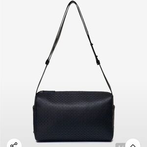 MMGL (Korean brand) Unisex Vegan Leather Punched Pattern Crossbody Bag Camera